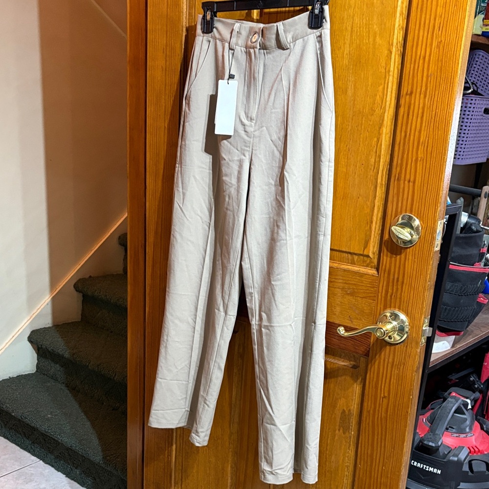 Elegant Beige Wide Leg Women's Pants
